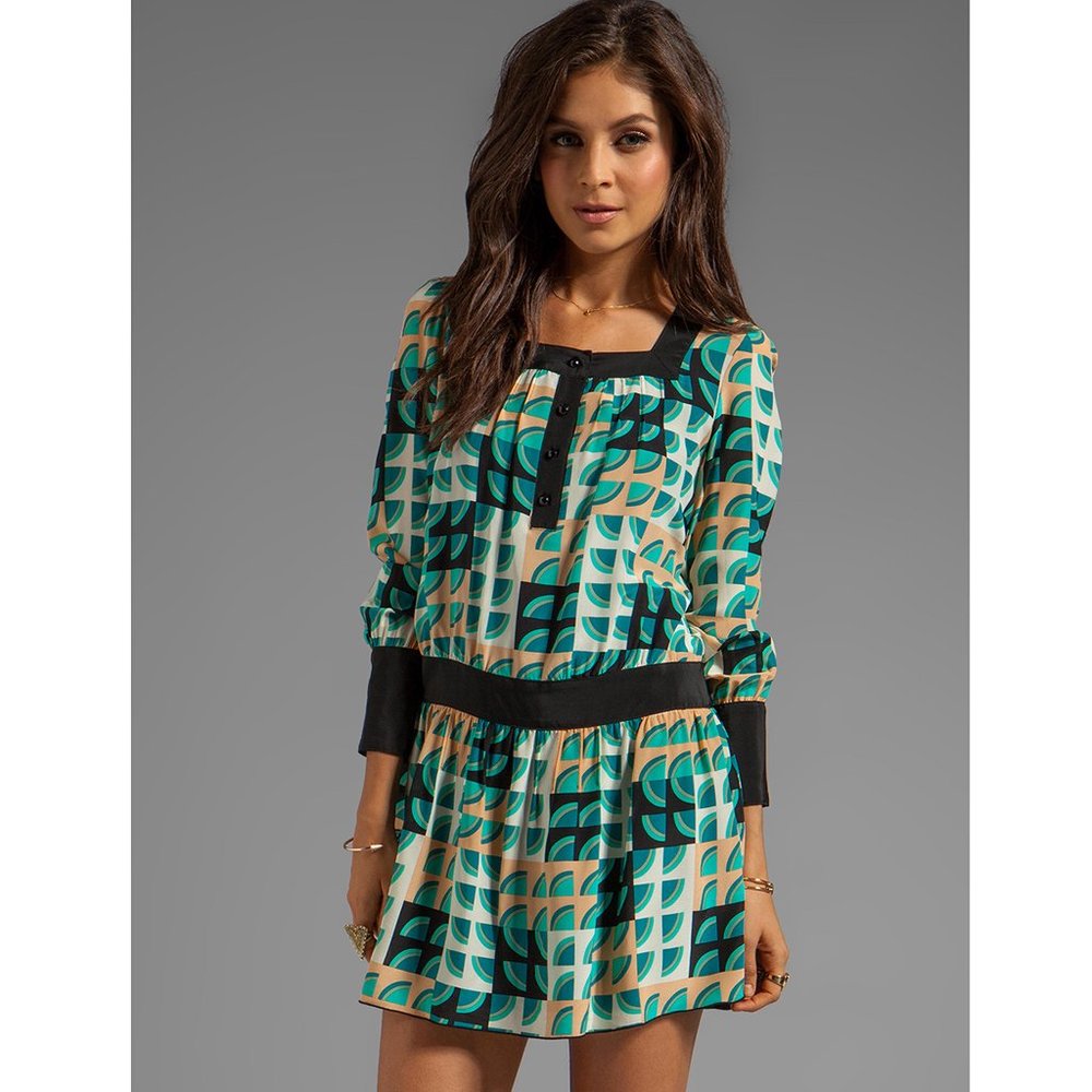 Deco Fans Print Crepe De Chine Dress